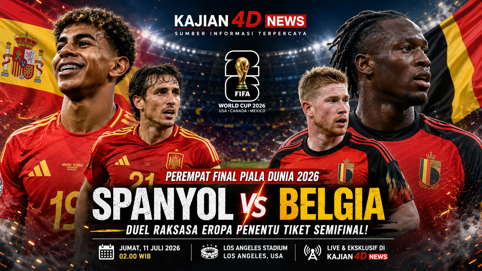 Spanyol vs Belgia: Duel Raksasa Eropa Penentu Tiket Semifinal Piala Dunia 2026