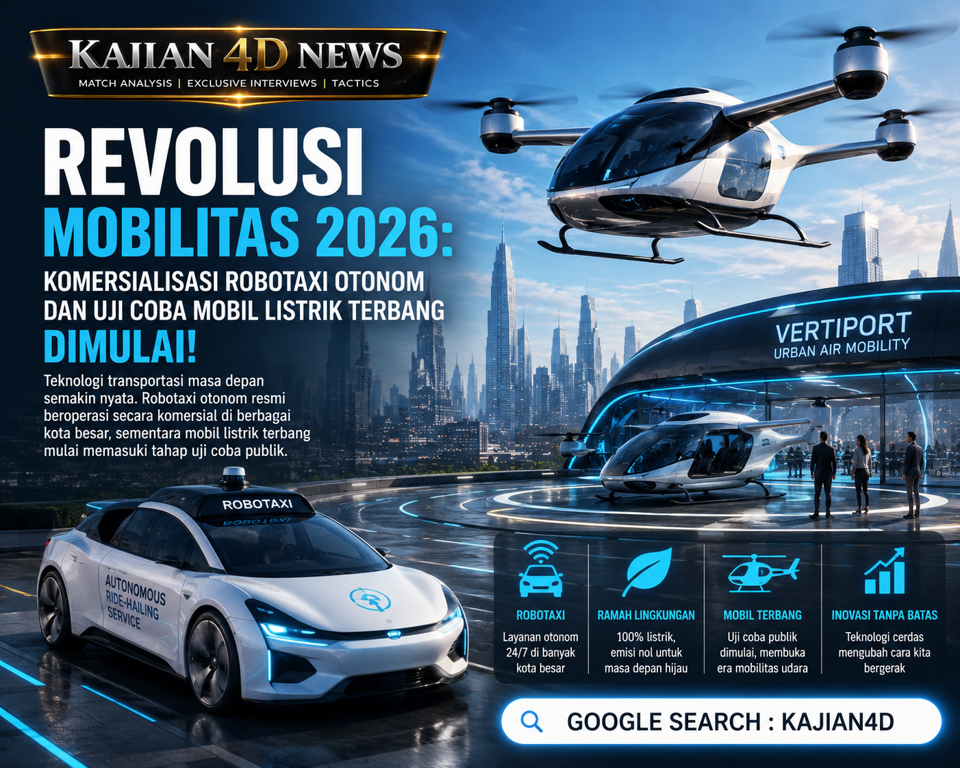 Revolusi Mobilitas 2026: Komersialisasi Robotaxi Otonom dan Uji Coba Mobil Listrik Terbang Dimulai!