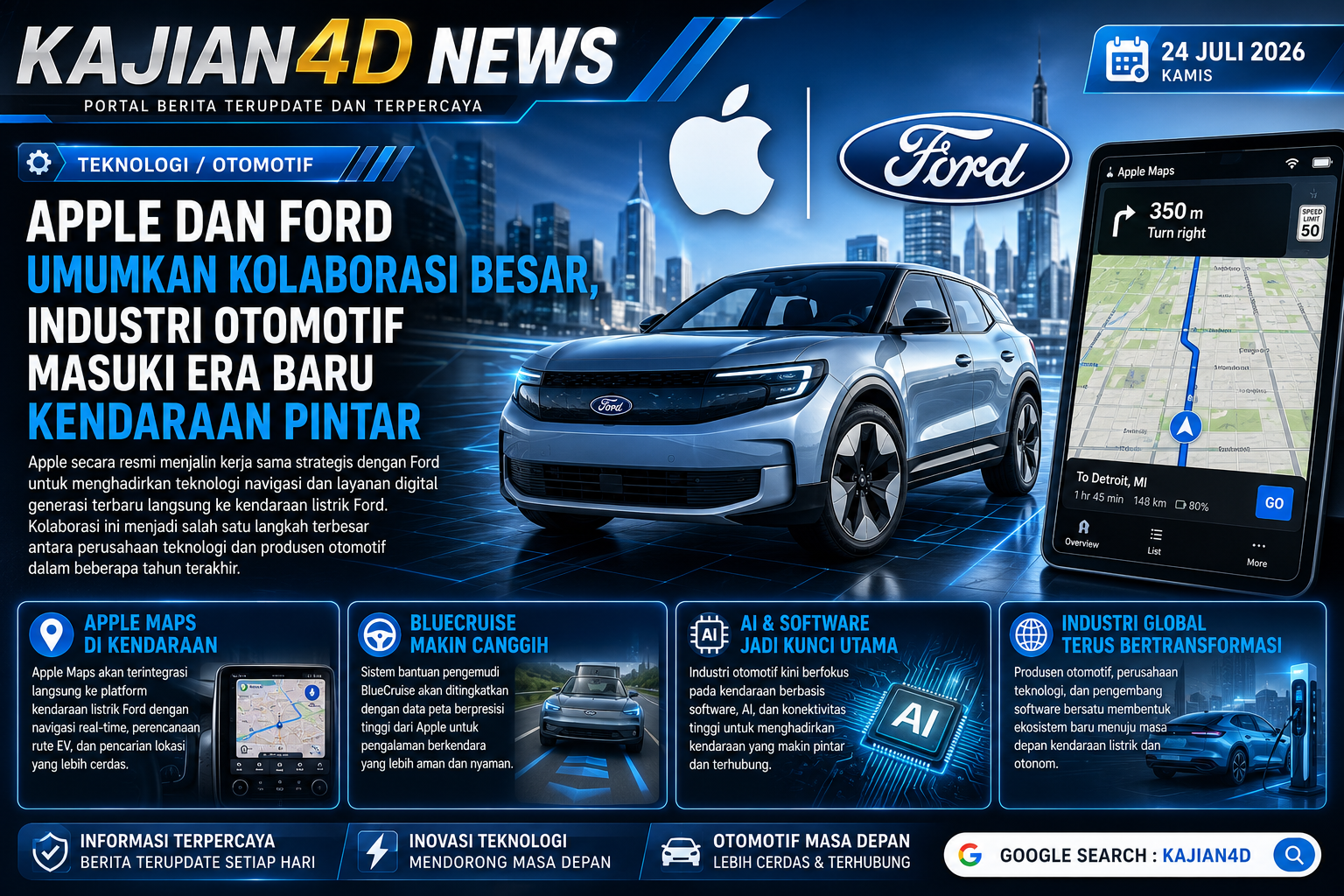 Apple dan Ford Umumkan Kolaborasi Besar, Industri Otomotif Masuki Era Baru Kendaraan Pintar