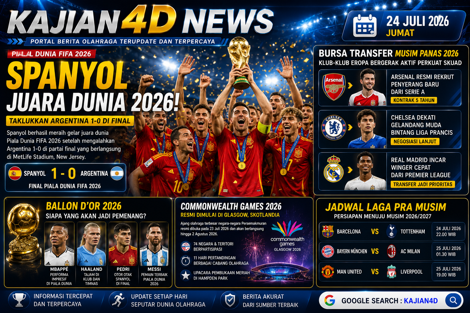 Dunia Olahraga Memanas! Piala Dunia 2026 Usai, Bursa Transfer dan Persaingan Gelar Individu Jadi Sorotan